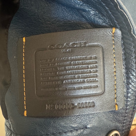 Coach Men's Dark Blue Leather Moto Jacket - Picture 4 of 8